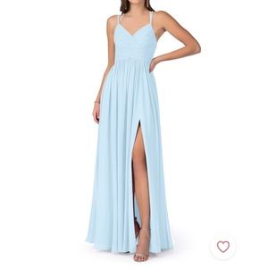 Azazie Sky Blue Bridesmaid Dress, Size 8-10, Illusion Back, No Leg Slit